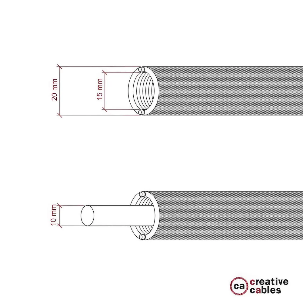 Creative-Tube, Durchmesser 20 mm, mit Stoff RM04 Schwarz mit Seideneffekt ummantelt, textilummantelter Kabelkanal, formbar